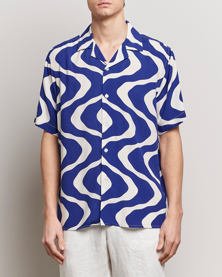 Uomini | Camicie | OAS | Viscose Resort Short Sleeve Shirt Blue Rippling