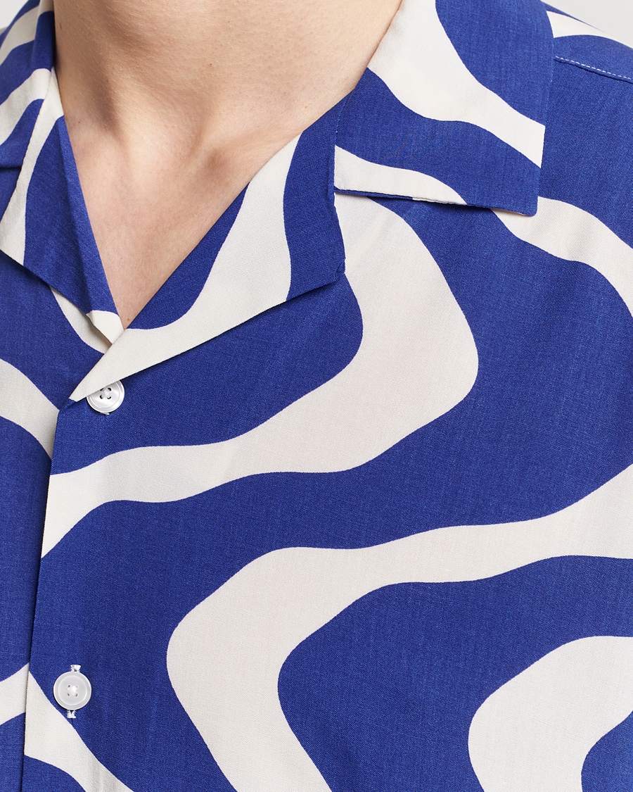 Uomini | Camicie | OAS | Viscose Resort Short Sleeve Shirt Blue Rippling
