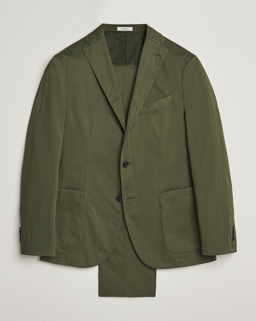 Uomini | Abiti | Boglioli | K Jacket Cotton Satin Suit Forest Green