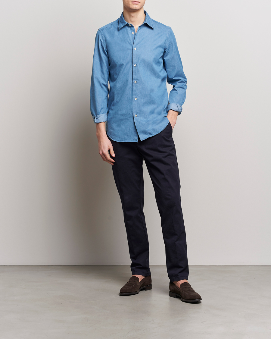 Uomini | Camicie | Boglioli | Slim Fit Denim Shirt Light Indigo