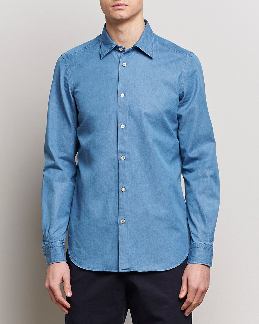 Uomini | Camicie | Boglioli | Slim Fit Denim Shirt Light Indigo