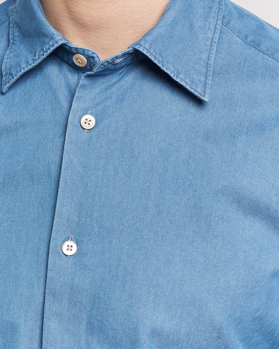 Uomini | Camicie | Boglioli | Slim Fit Denim Shirt Light Indigo