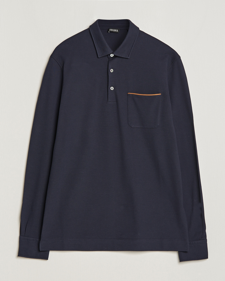Uomini | Maglieria | Zegna | Long Sleeve Pocket Polo Navy