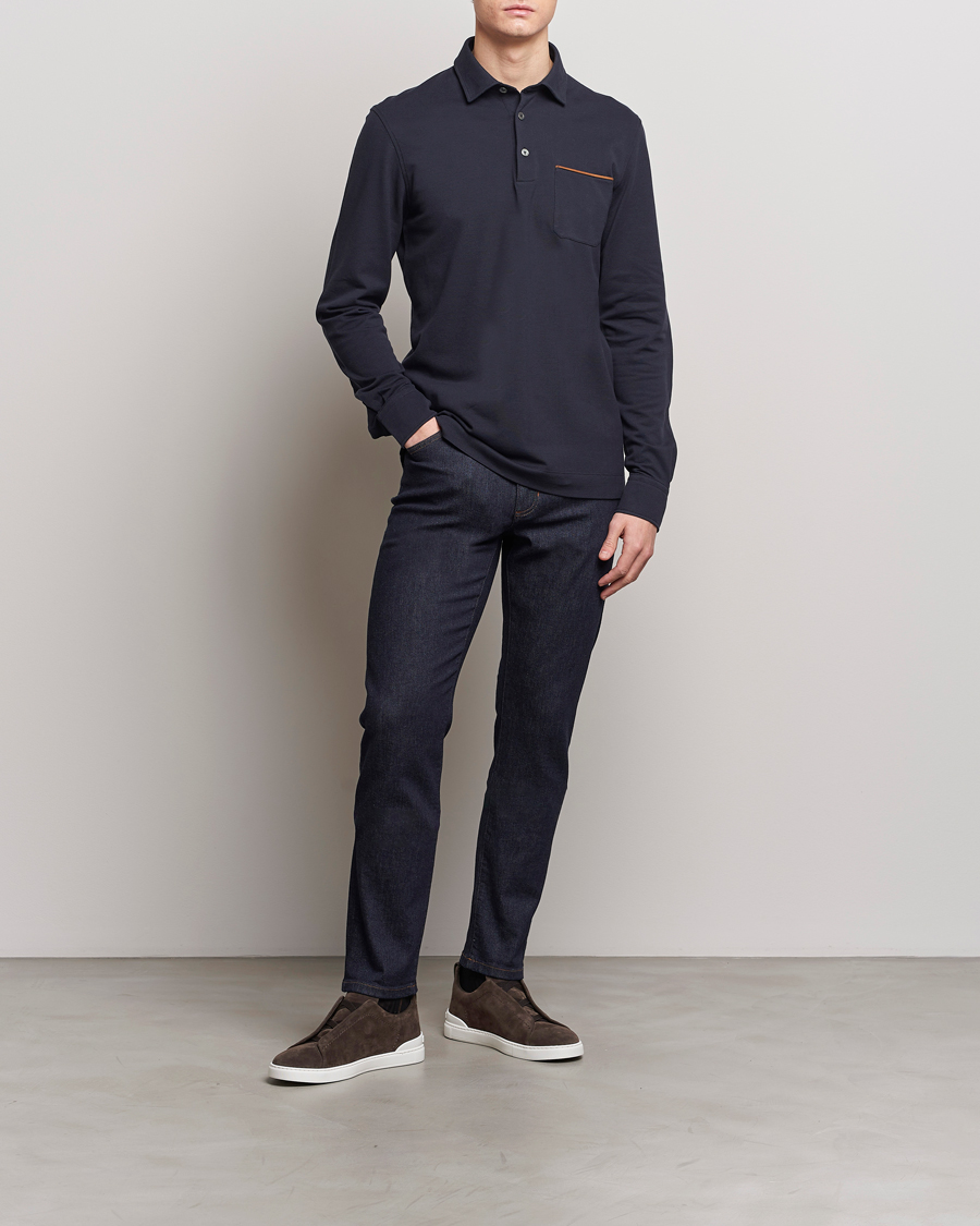 Uomini | Maglieria | Zegna | Long Sleeve Pocket Polo Navy