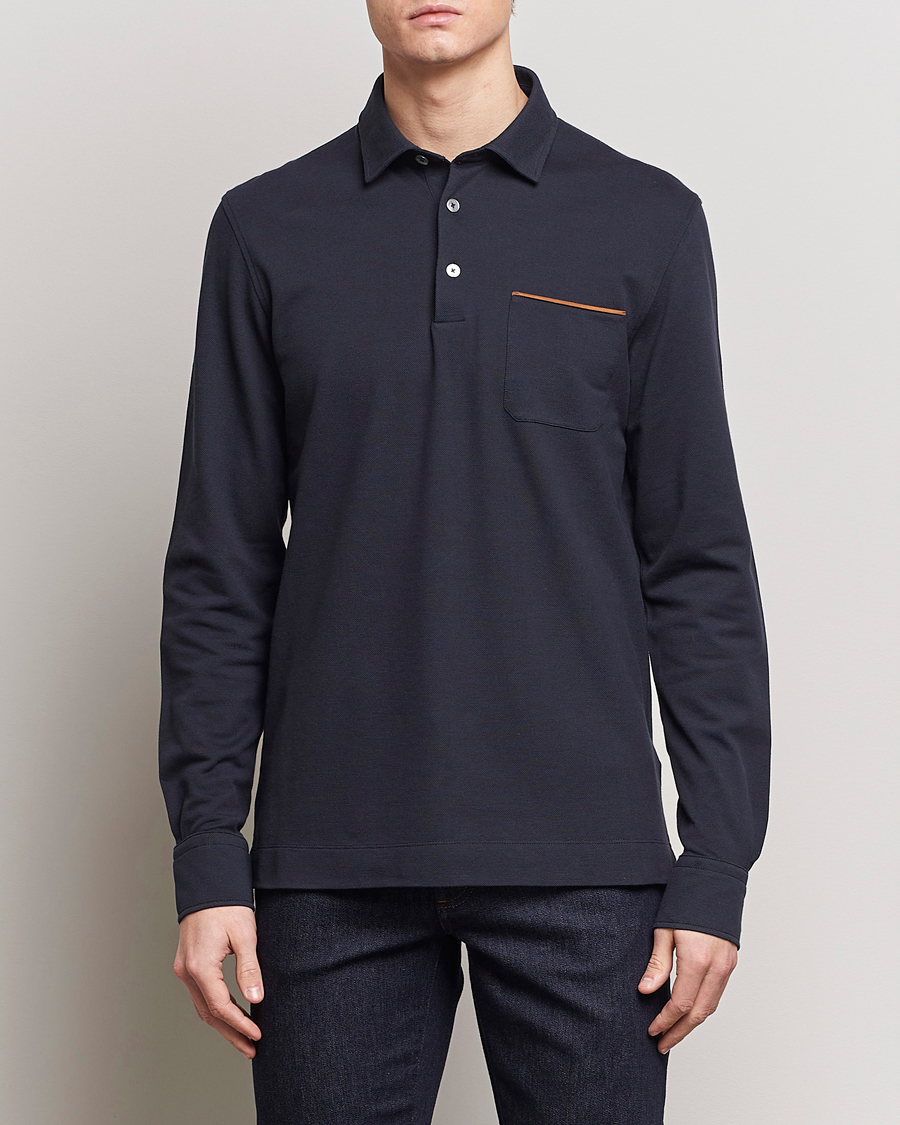 Uomini | Maglieria | Zegna | Long Sleeve Pocket Polo Navy
