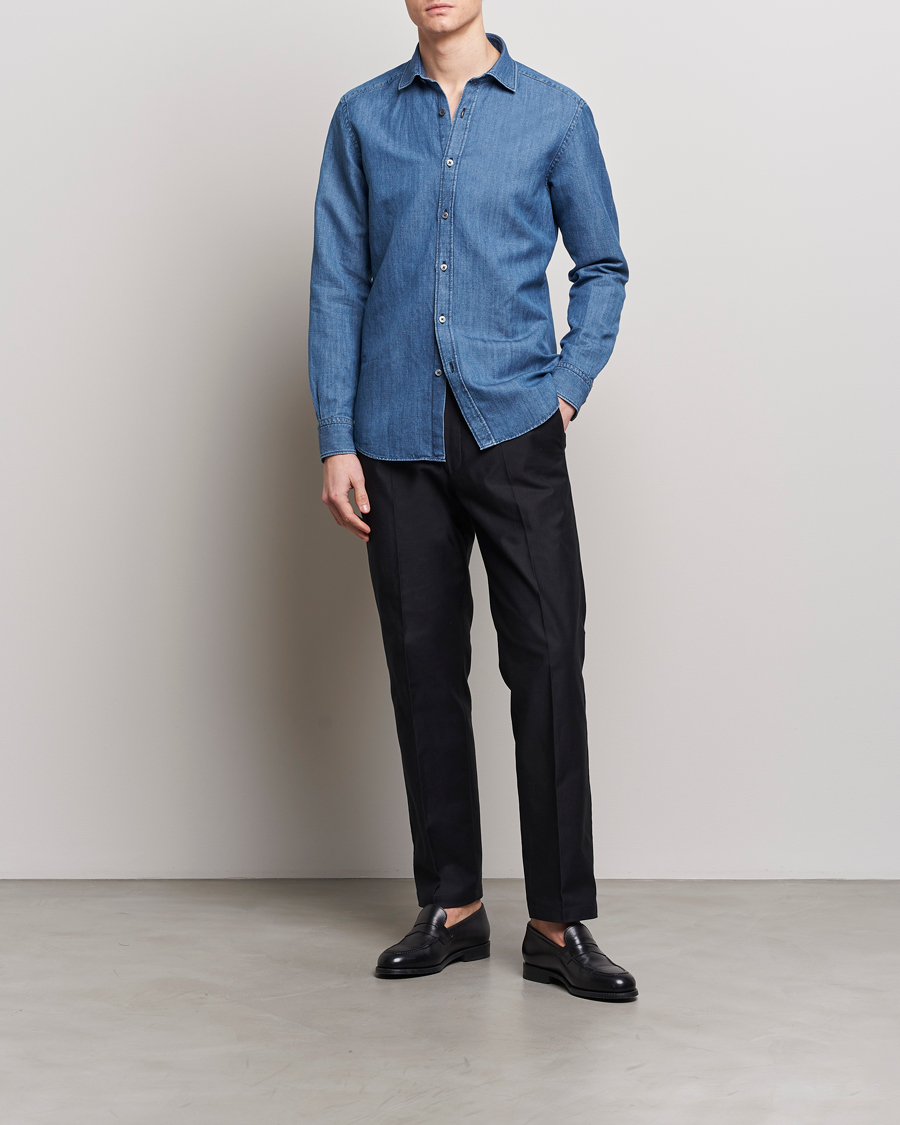 Uomini | Camicie | Zegna | Slim Fit Denim Shirt Stone Wash
