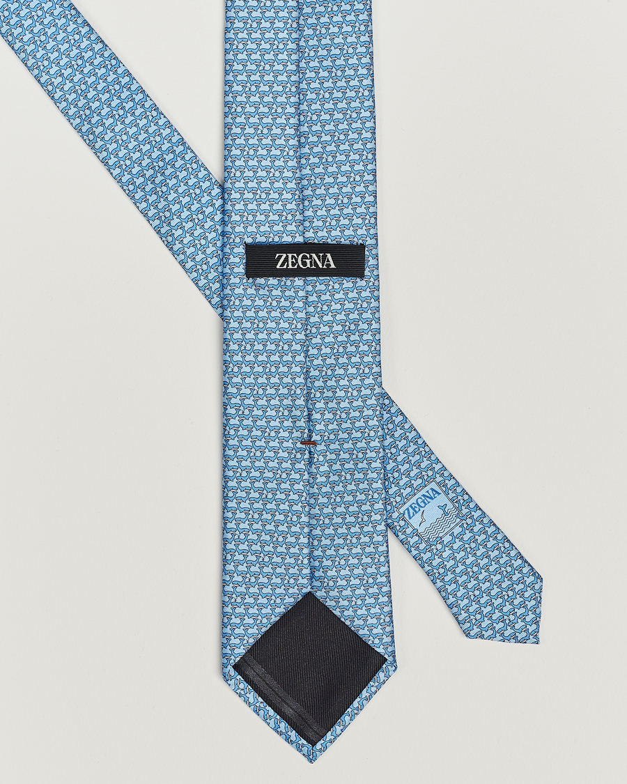 Uomini | Zegna Animal Print Silk Tie Light Blue | Zegna | Animal Print Silk Tie Light Blue