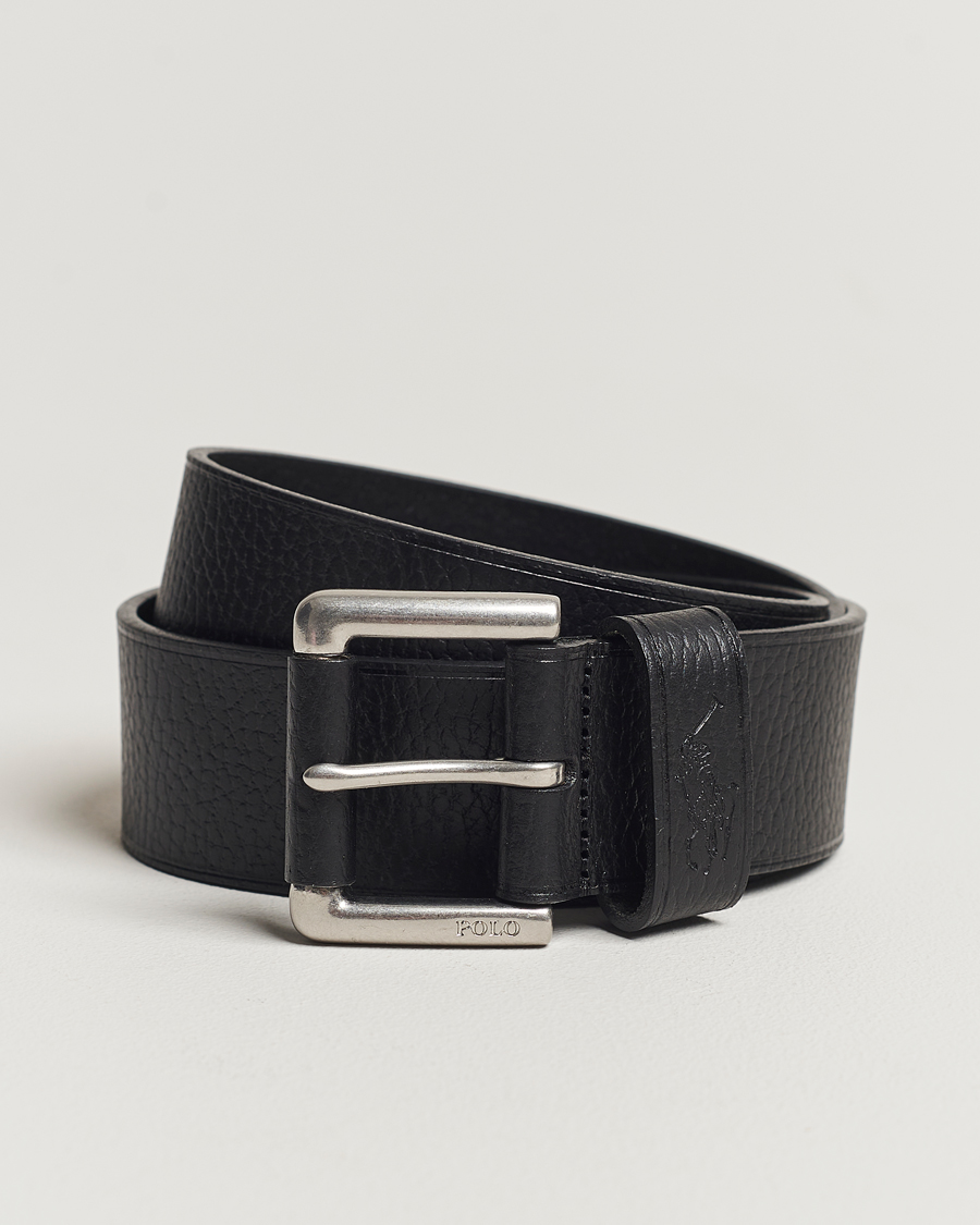 Uomini | Polo Ralph Lauren Pebbled Leather Belt Black | Polo Ralph Lauren | Pebbled Leather Belt Black