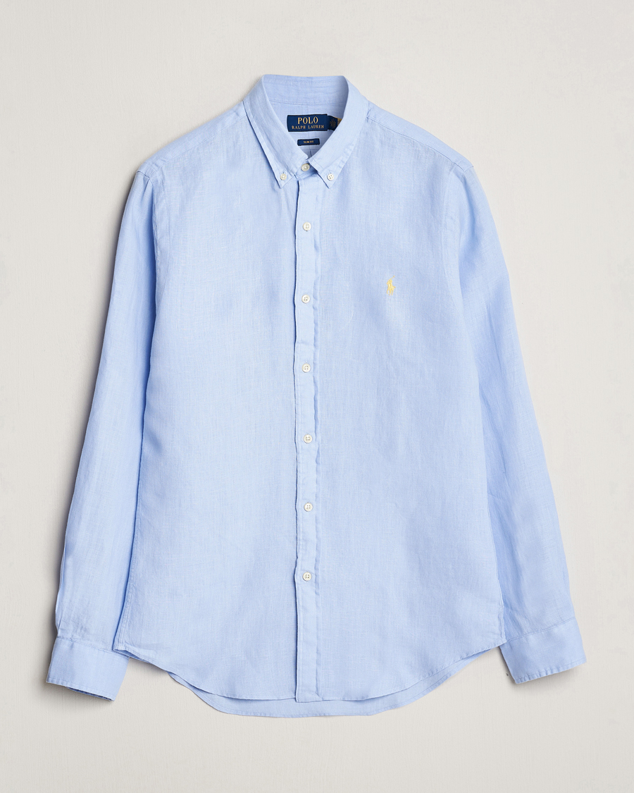 Uomini | Camicie | Polo Ralph Lauren | Slim Fit Linen Button Down Shirt Blue Hyacinth