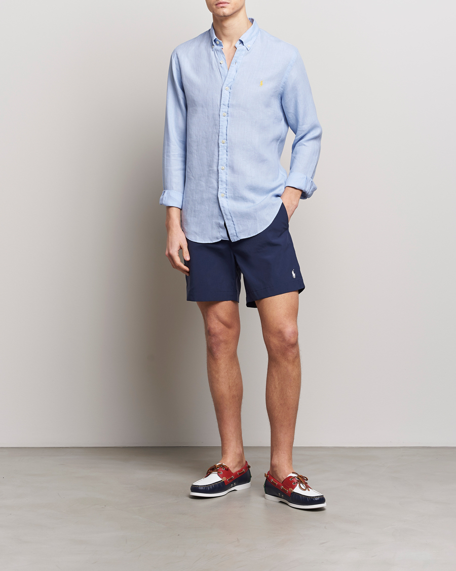 Uomini | Camicie | Polo Ralph Lauren | Slim Fit Linen Button Down Shirt Blue Hyacinth