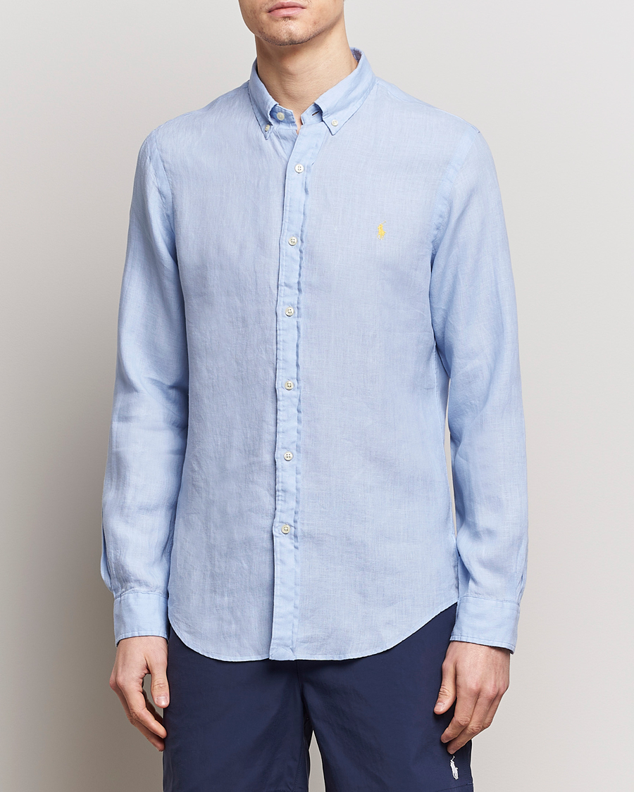 Uomini | Camicie | Polo Ralph Lauren | Slim Fit Linen Button Down Shirt Blue Hyacinth