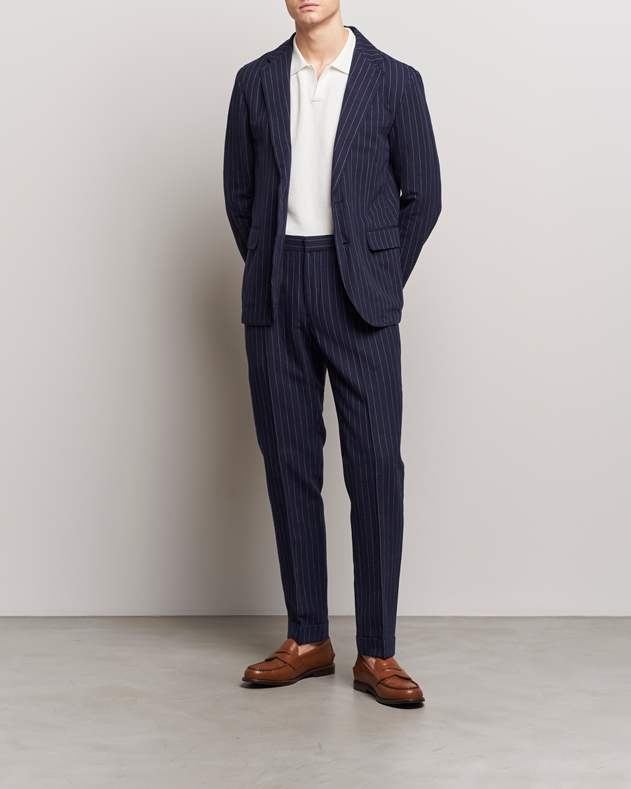 Uomini | Pantaloni | Polo Ralph Lauren | Linen Pinstripe Trousers Navy/Cream