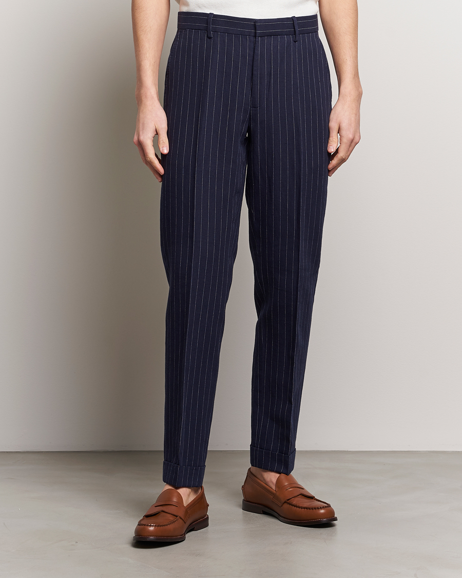 Uomini | Pantaloni | Polo Ralph Lauren | Linen Pinstripe Trousers Navy/Cream
