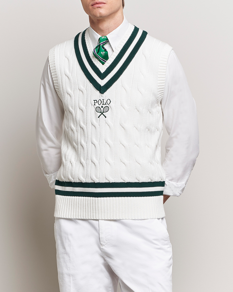 Uomini | Maglieria | Polo Ralph Lauren | Wimbledon Cricket Vest White/Moss Agate