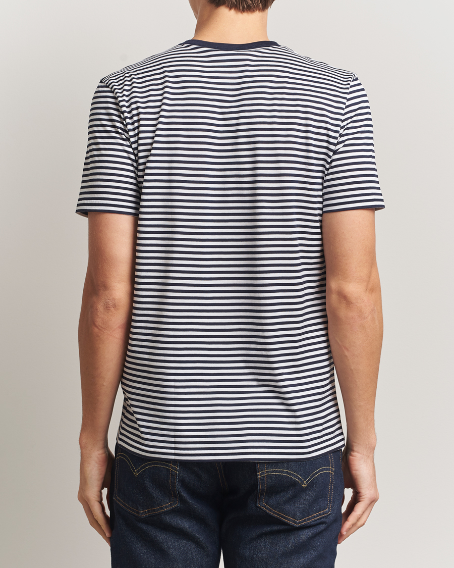 Uomini | T-shirt | Sunspel | Striped Crew Neck Q82 Cotton T-Shirt White/Navy