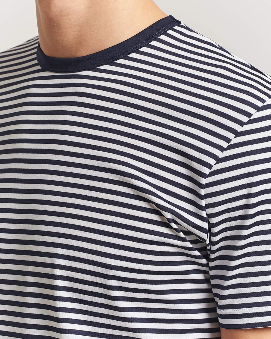 Uomini | T-shirt | Sunspel | Striped Crew Neck Q82 Cotton T-Shirt White/Navy