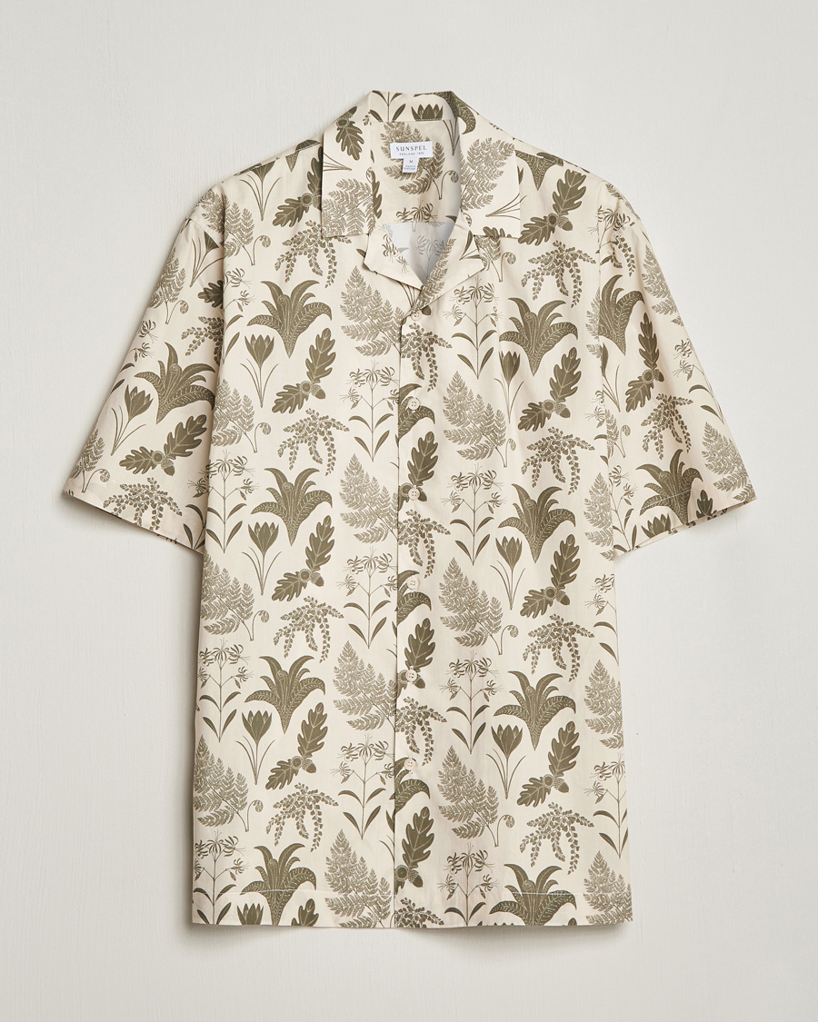 Uomini | Camicie | Sunspel | Katie Scott Short Sleeve Printed Resort Shirt Ecru