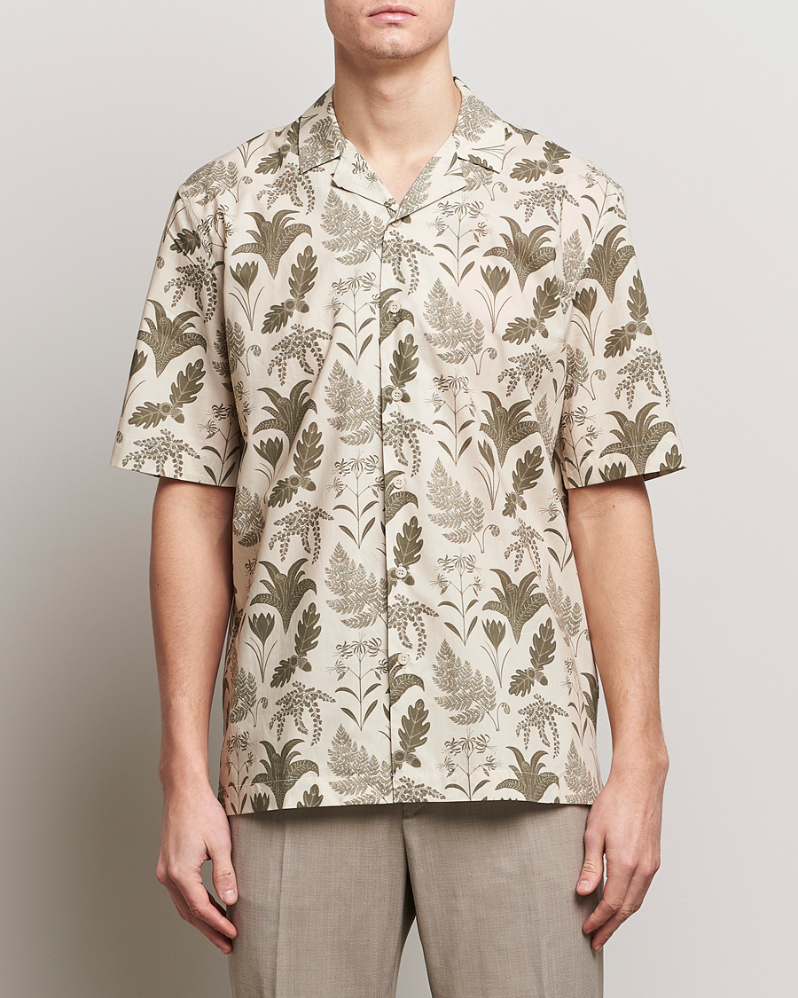 Uomini | Camicie | Sunspel | Katie Scott Short Sleeve Printed Resort Shirt Ecru