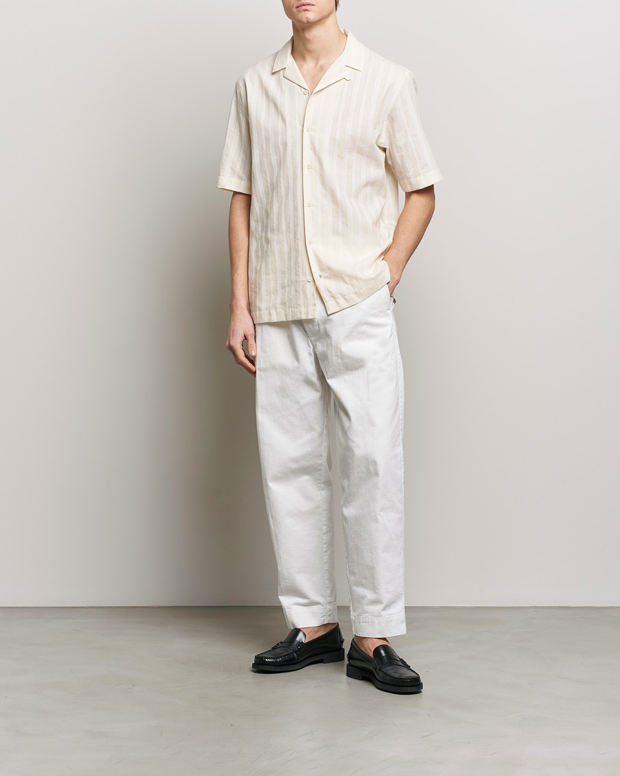 Uomini | Camicie | Sunspel | Embroidered Striped Short Sleeve Shirt Ecru