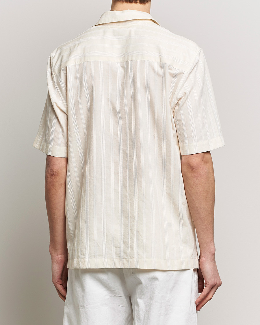 Uomini | Camicie | Sunspel | Embroidered Striped Short Sleeve Shirt Ecru