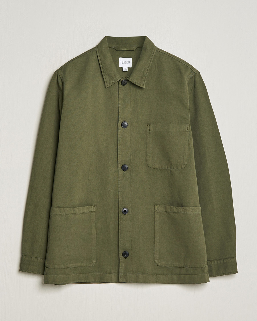 Uomini | Camicie | Sunspel | Twin Pocket Cotton/Linen Jacket Khaki