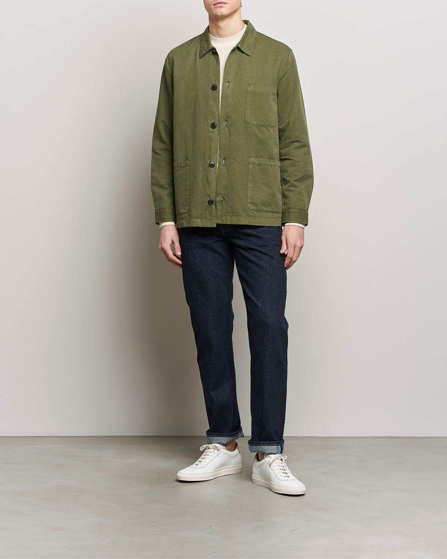 Uomini | Camicie | Sunspel | Twin Pocket Cotton/Linen Jacket Khaki