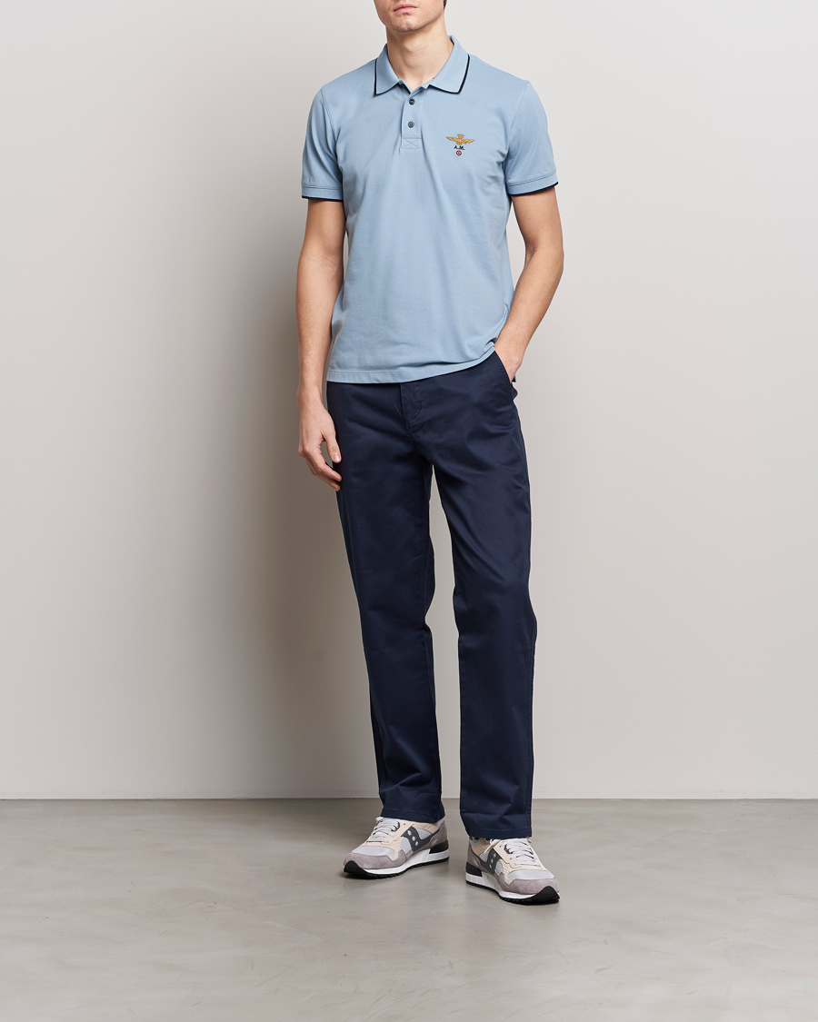 Uomini | Polo | Aeronautica Militare | Garment Dyed Cotton Polo Glacier Blue