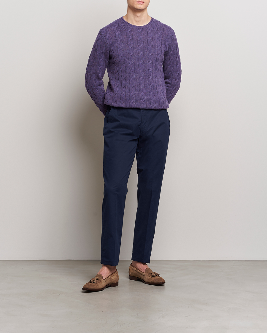 Uomini | Pantaloni | Ralph Lauren Purple Label | Cotton Poplin Trousers Spring Navy