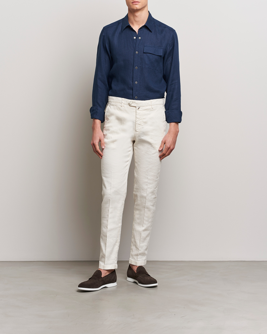 Uomini | Camicie | Kiton | Pure Linen Overshirt Dark Blue