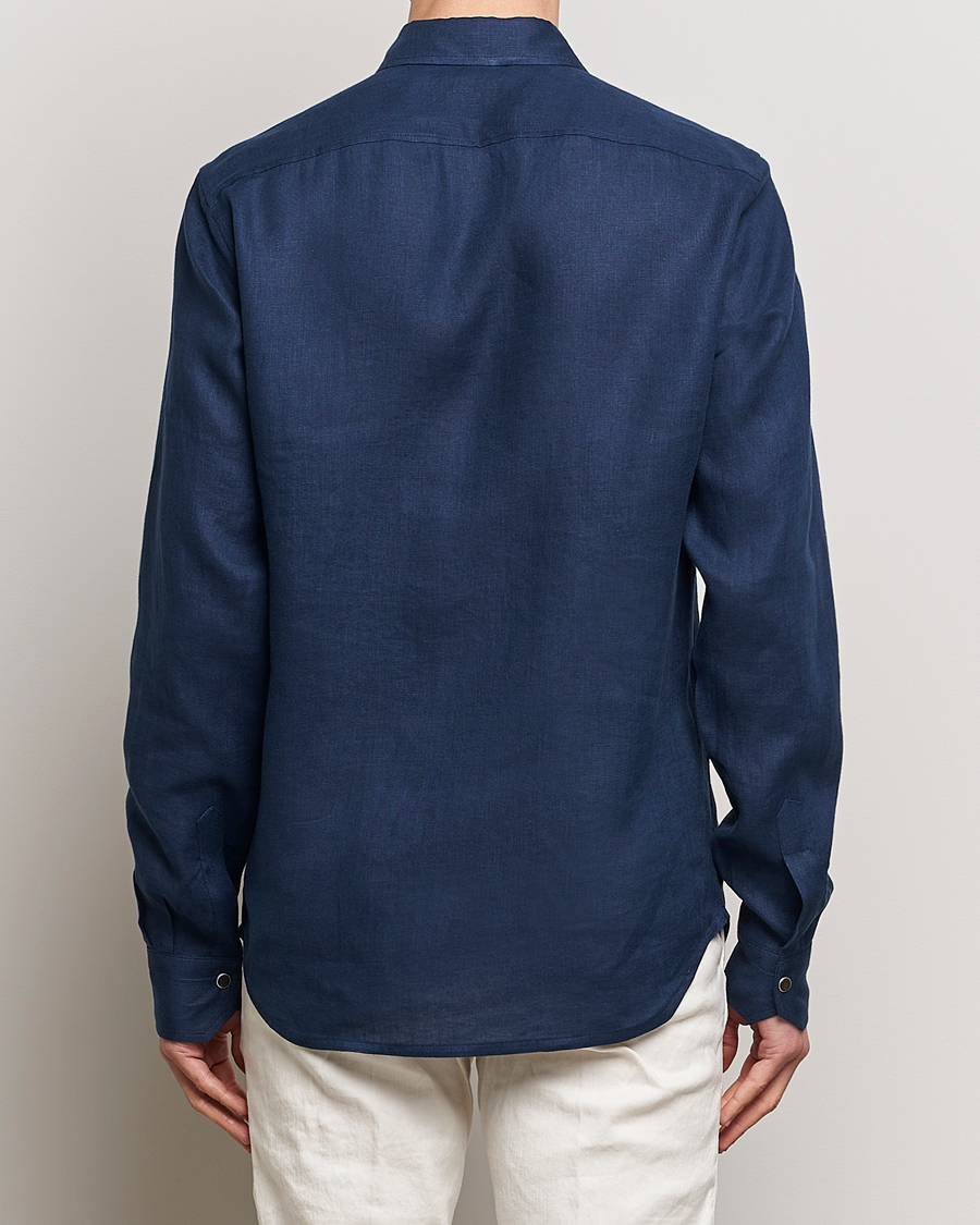Uomini | Camicie | Kiton | Pure Linen Overshirt Dark Blue