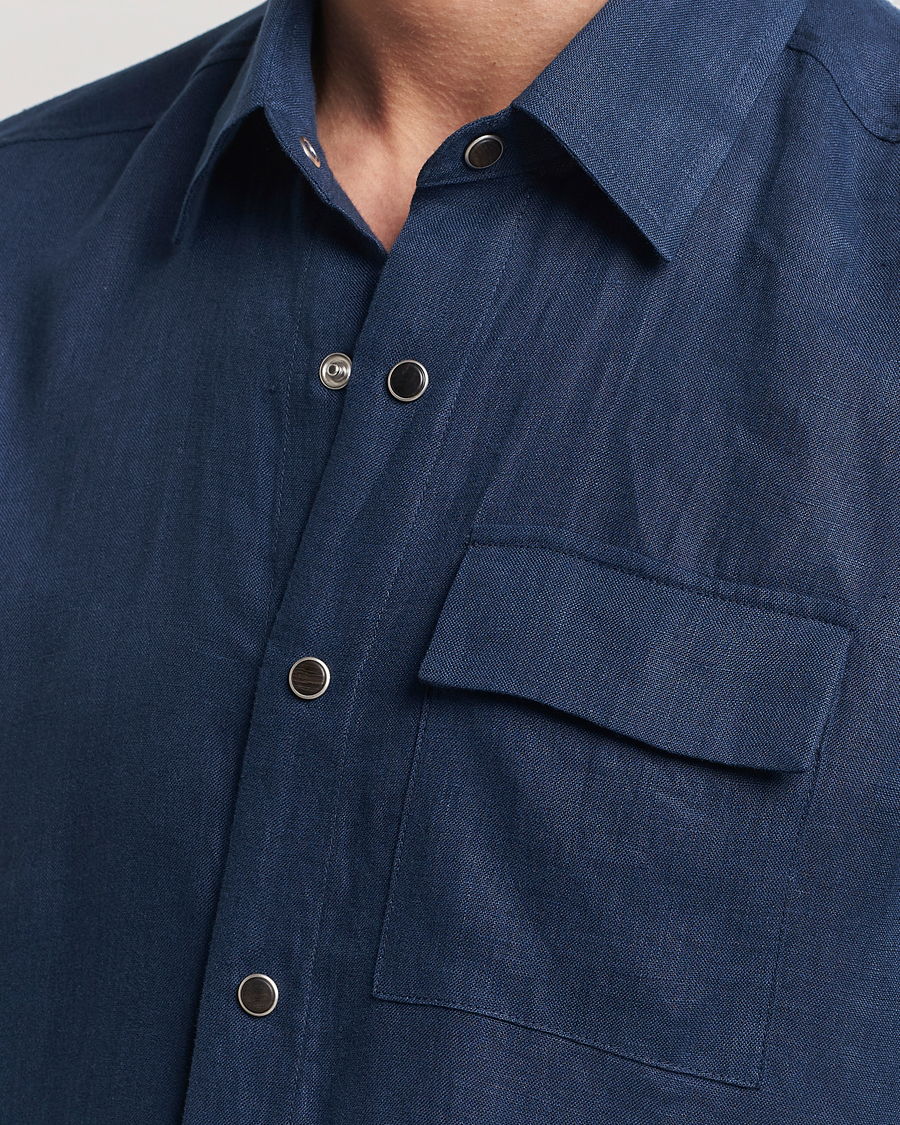 Uomini | Camicie | Kiton | Pure Linen Overshirt Dark Blue