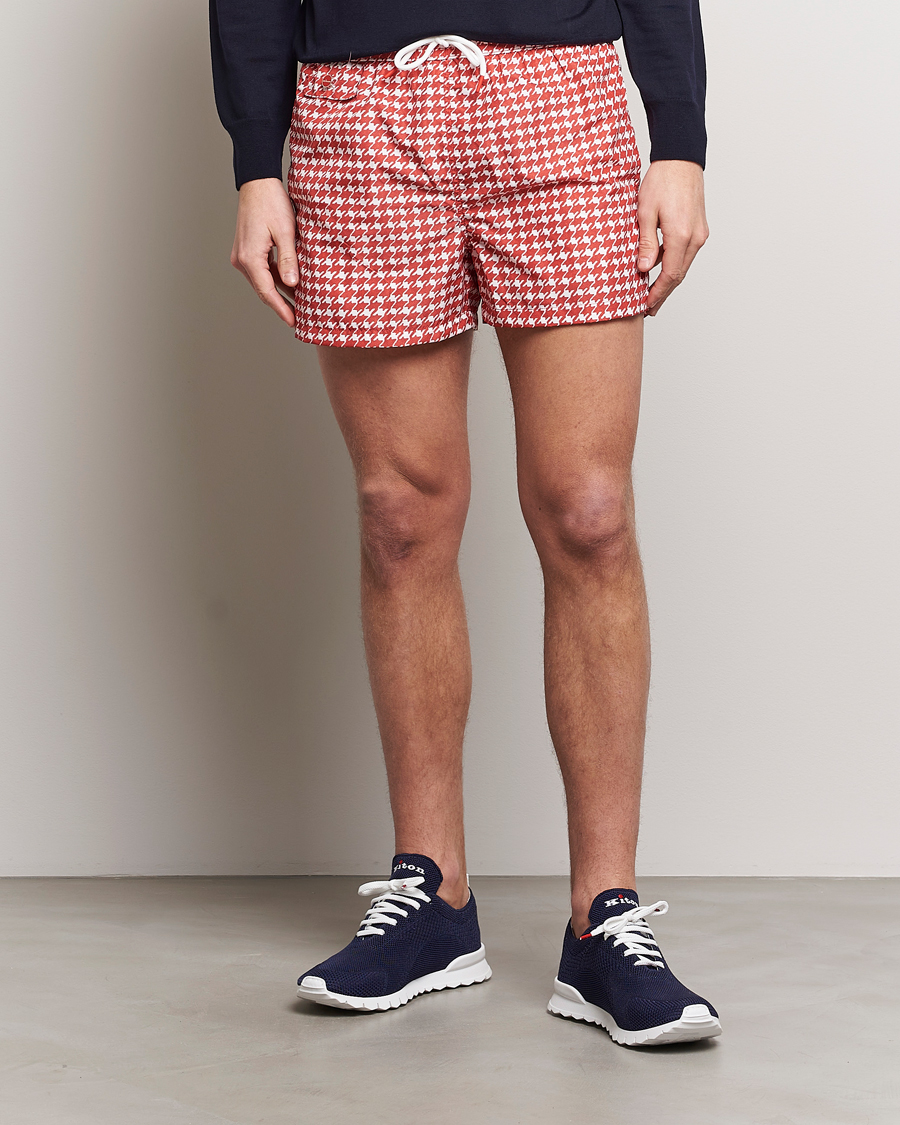 Uomini | Costumi da bagno | Kiton | Printed Nylon Swim Shorts Red