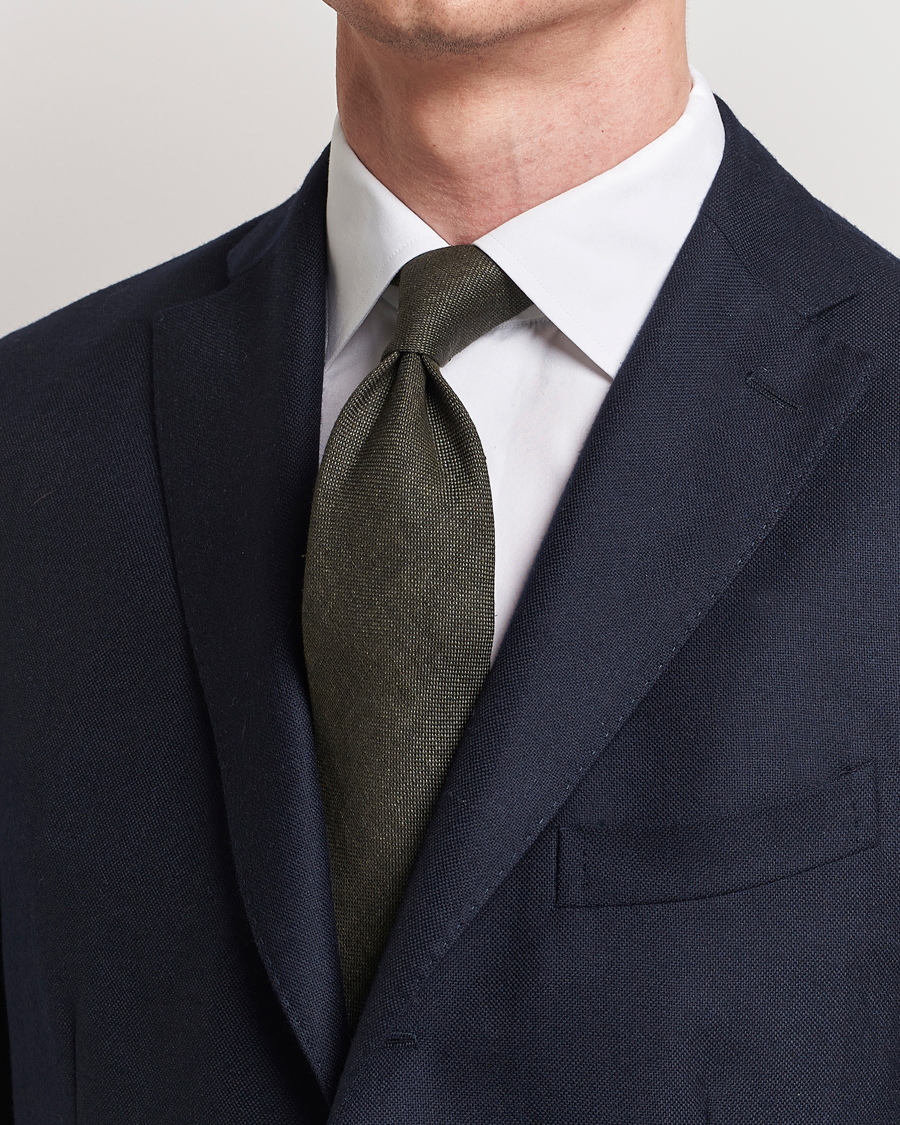 Uomini | Cravatte | Amanda Christensen | Amanda ChristensenHopsack Linen 8cm TieDark Olive