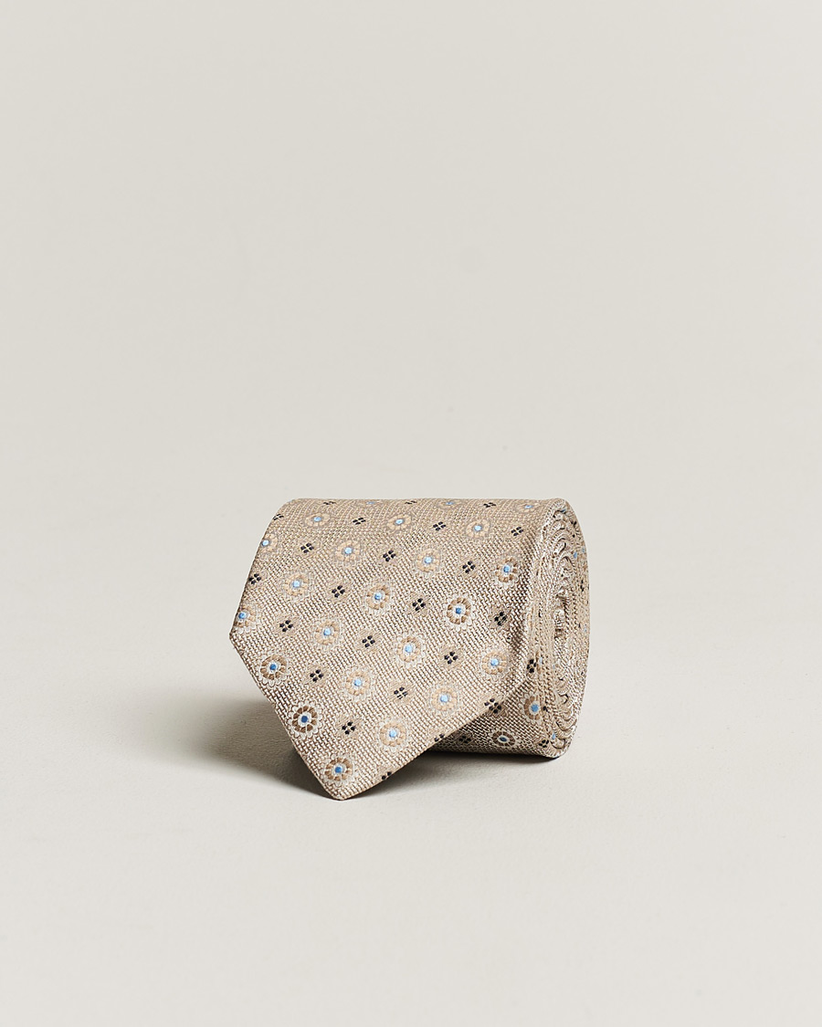 Uomini | Amanda Christensen Linen/Silk Printed Flower 8cm Tie Beige | Amanda Christensen | Linen/Silk Printed Flower 8cm Tie Beige