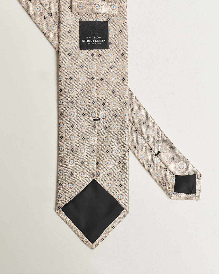Uomini | Amanda Christensen Linen/Silk Printed Flower 8cm Tie Beige | Amanda Christensen | Linen/Silk Printed Flower 8cm Tie Beige
