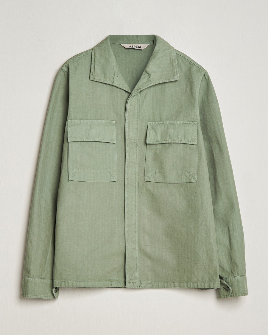 Uomini | Giacche | Aspesi | Cotton Herringbone Shirt Jacket Sage