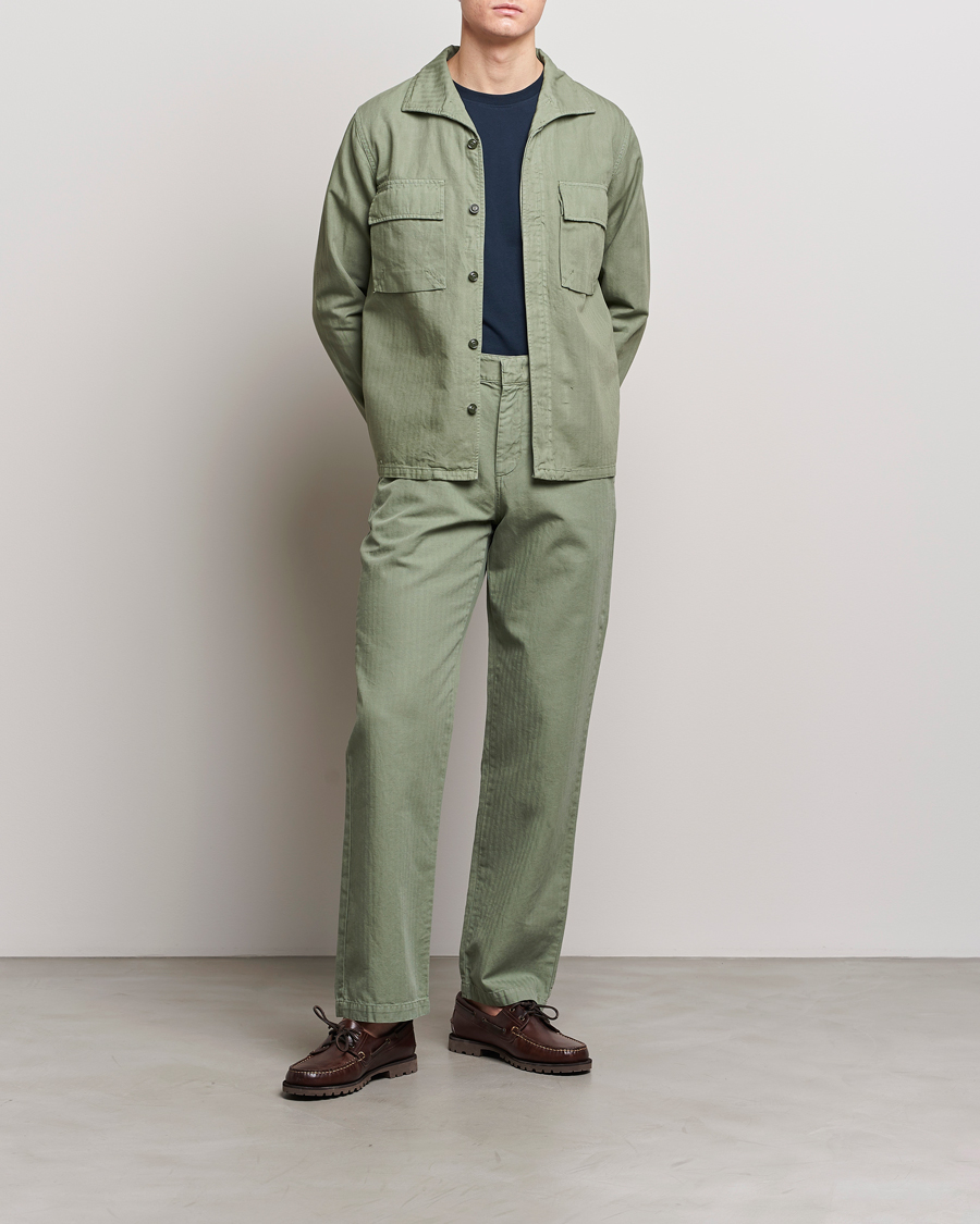 Uomini | Giacche | Aspesi | Cotton Herringbone Shirt Jacket Sage