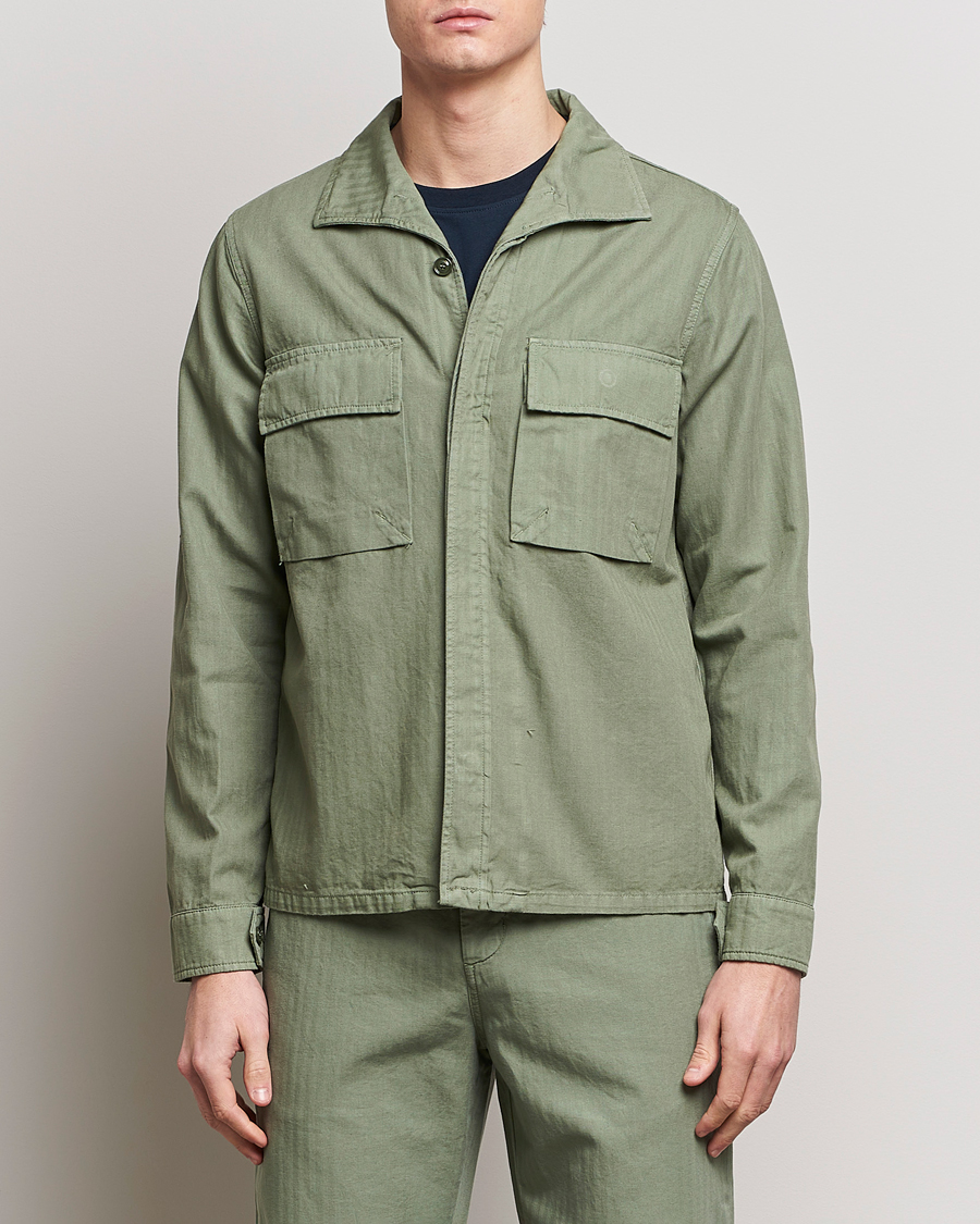 Uomini | Giacche | Aspesi | Cotton Herringbone Shirt Jacket Sage