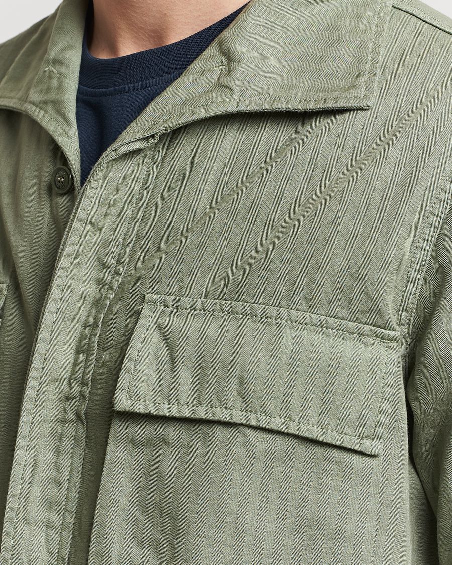 Uomini | Giacche | Aspesi | Cotton Herringbone Shirt Jacket Sage