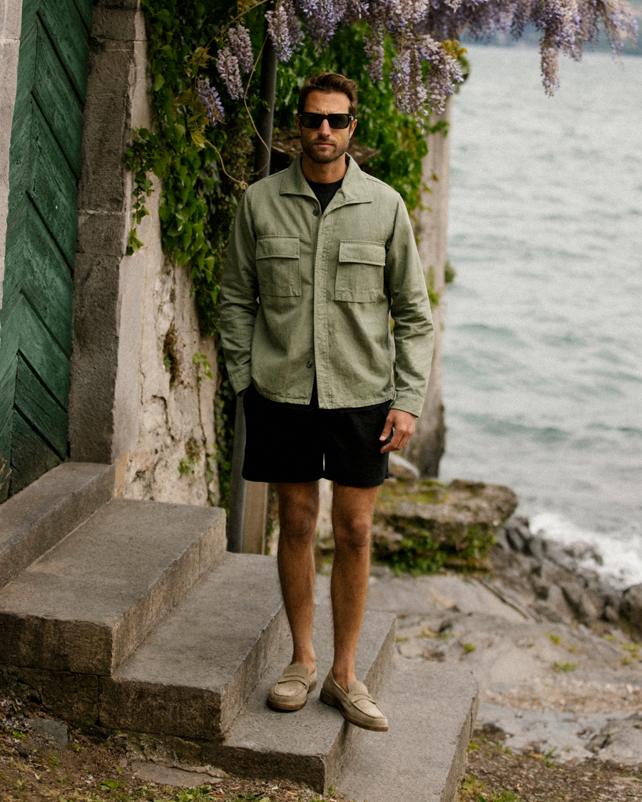 Uomini | Giacche | Aspesi | Cotton Herringbone Shirt Jacket Sage