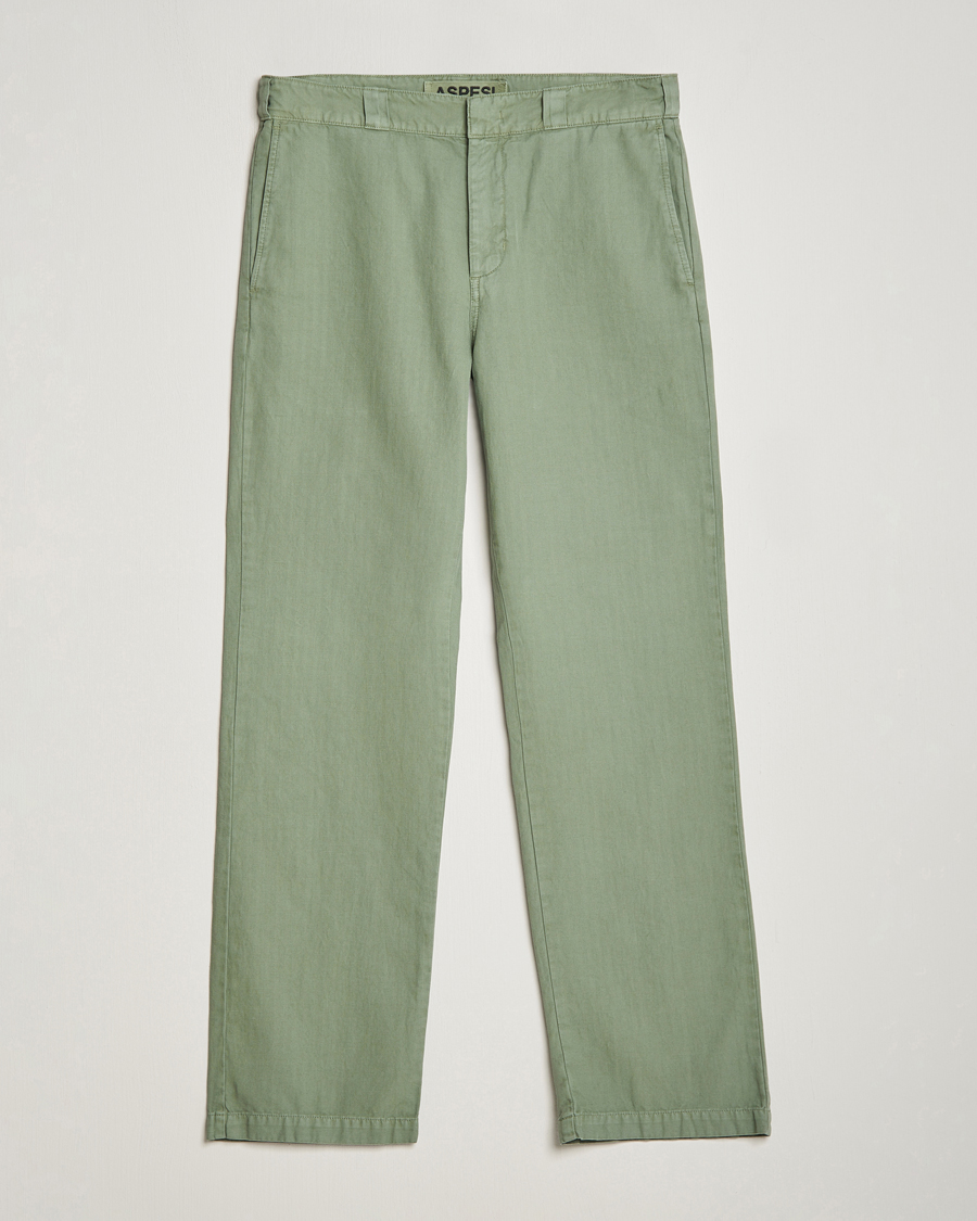 Uomini | Pantaloni | Aspesi | Cotton Herringbone Pants Sage