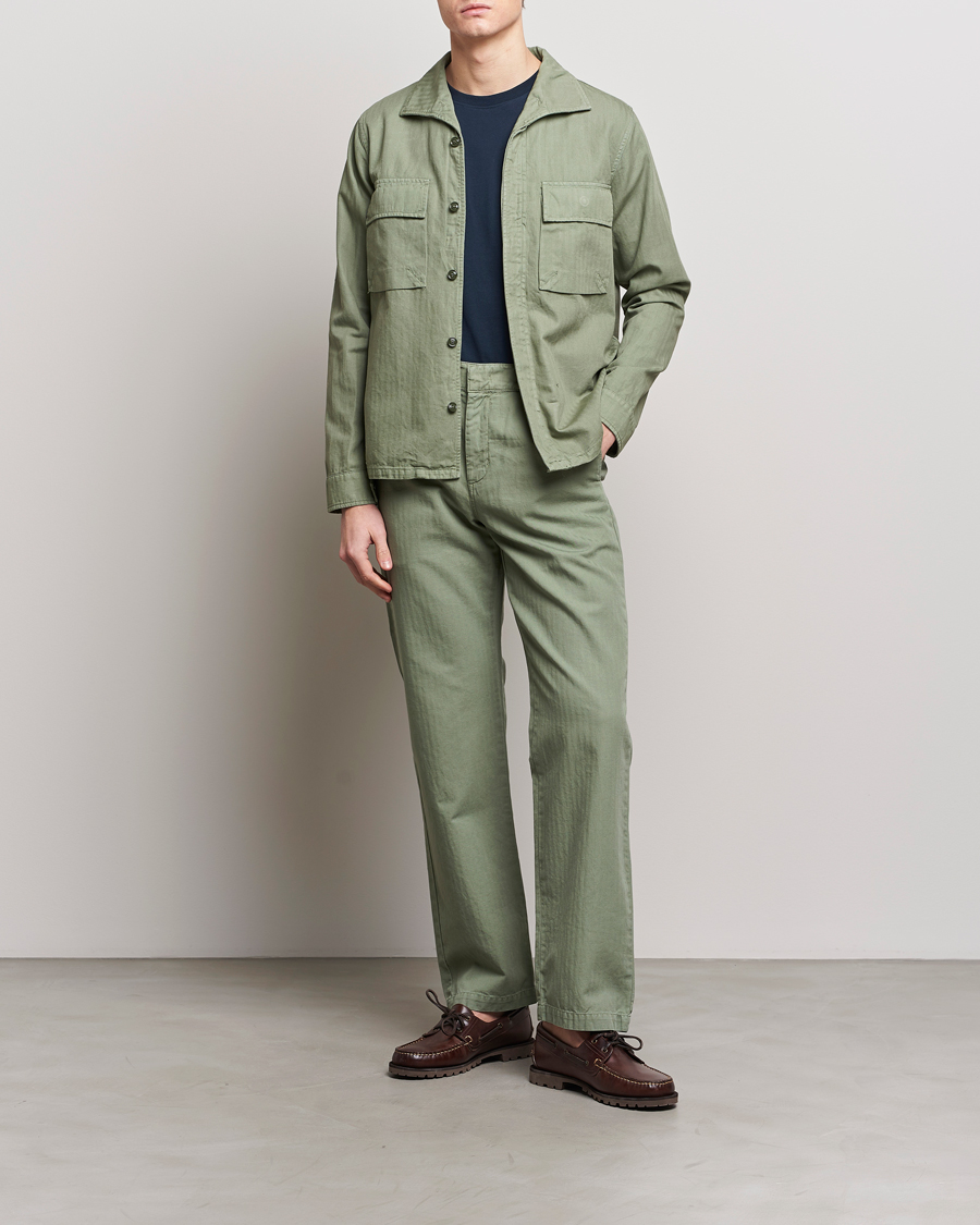 Uomini | Pantaloni | Aspesi | Cotton Herringbone Pants Sage