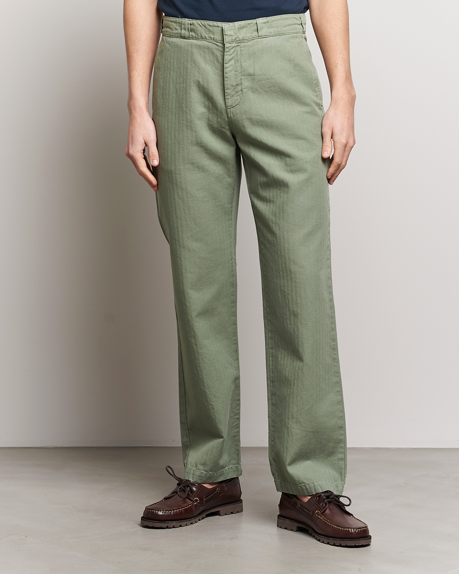 Uomini | Pantaloni | Aspesi | Cotton Herringbone Pants Sage