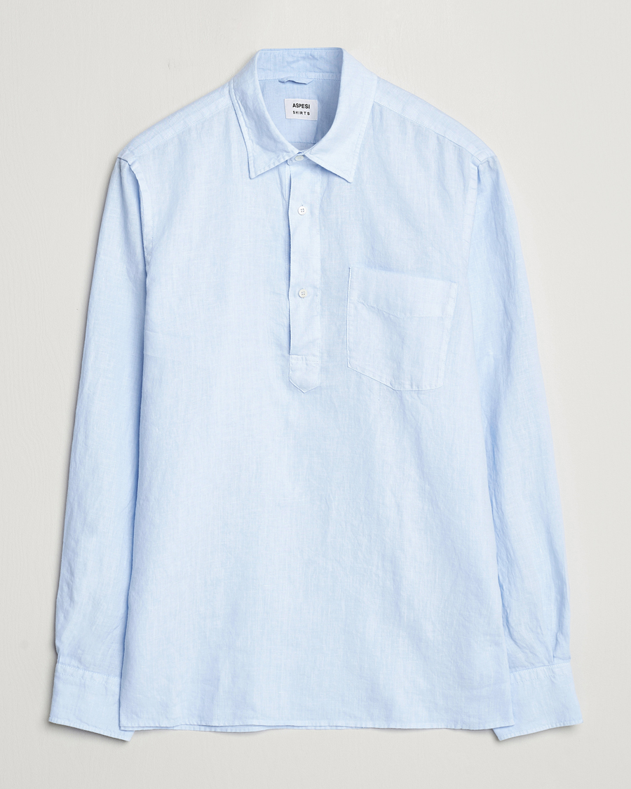 Uomini | Camicie | Aspesi | Linen Popover Shirt Light Blue