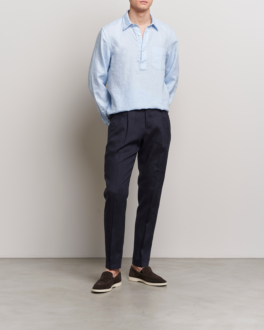 Uomini | Camicie | Aspesi | Linen Popover Shirt Light Blue