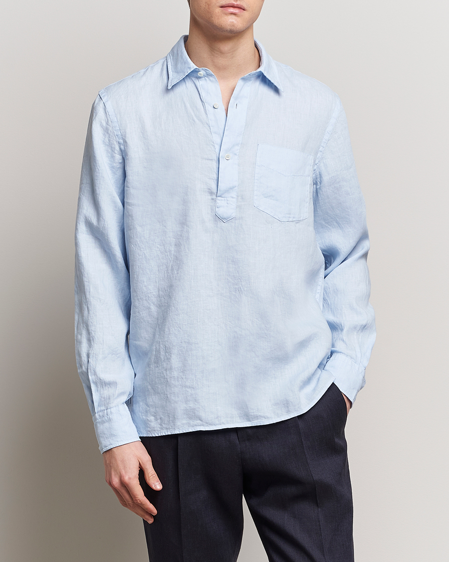 Uomini | Camicie | Aspesi | Linen Popover Shirt Light Blue