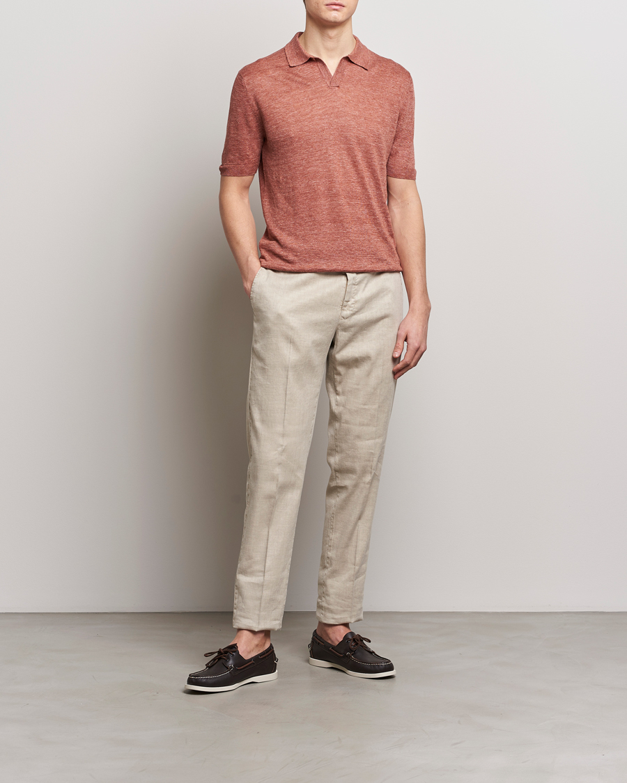 Uomini | Polo | Gran Sasso | Knitted Linen Polo Rust Melange