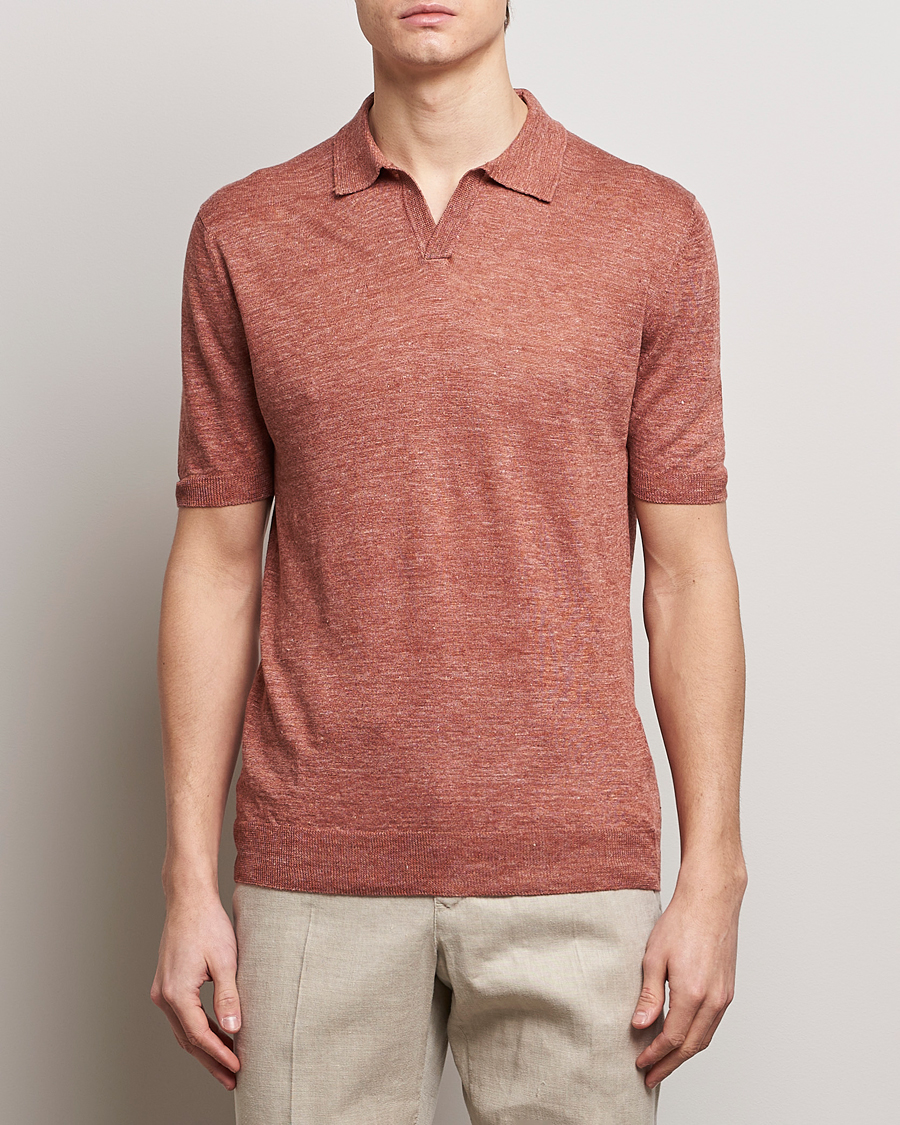 Uomini | Polo | Gran Sasso | Knitted Linen Polo Rust Melange