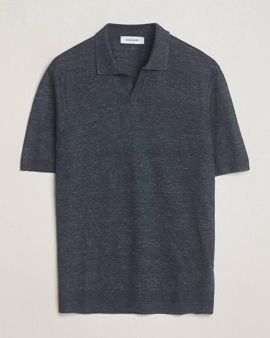 Uomini | Polo | Gran Sasso | Knitted Linen Polo Navy