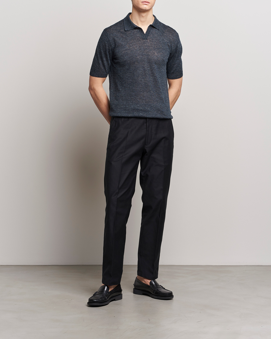 Uomini | Polo | Gran Sasso | Knitted Linen Polo Navy